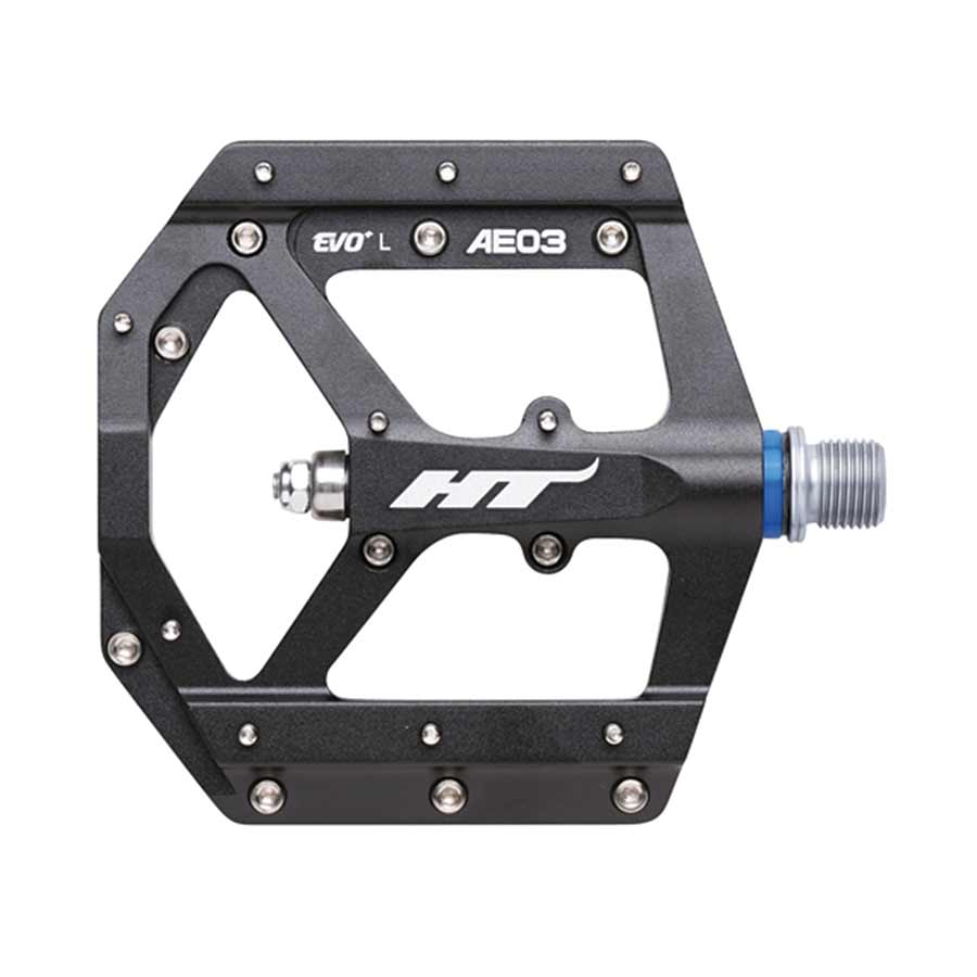 HT Components, AE03, EVO+, Platform Pedals, Body: Aluminum, Spindle: Cr-Mo, 9/16'', Black/Silver, Pair