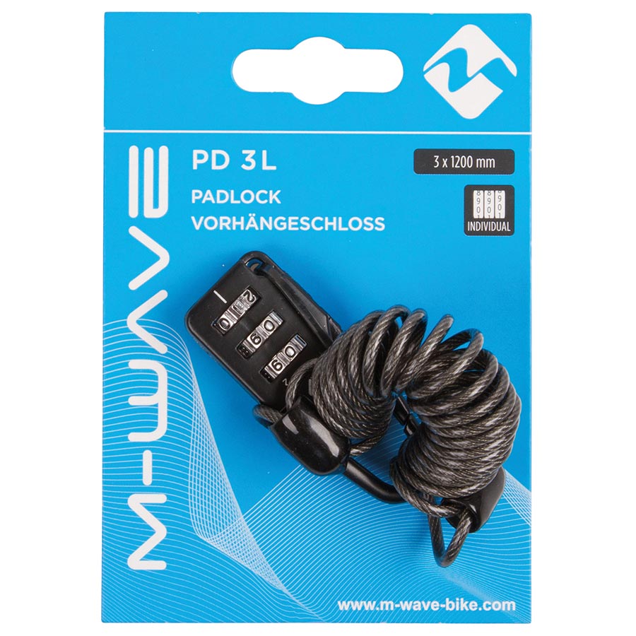 M-Wave, PD 3 L, Anti-Theft cable with combination lock, 3x1200mm