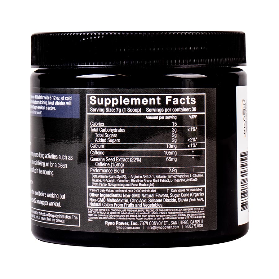 Ryno Power, Gladiator Pre-Workout, Drink Mix, Grape, Jar, 30 servings