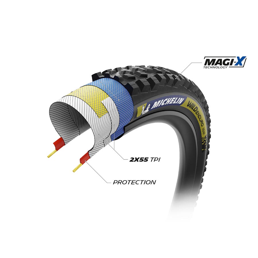 Michelin, WILD ENDURO REAR RACING LINE, Mountain Tire, 29''x2.40, Folding, Tubeless Ready, MAGI-X, Black