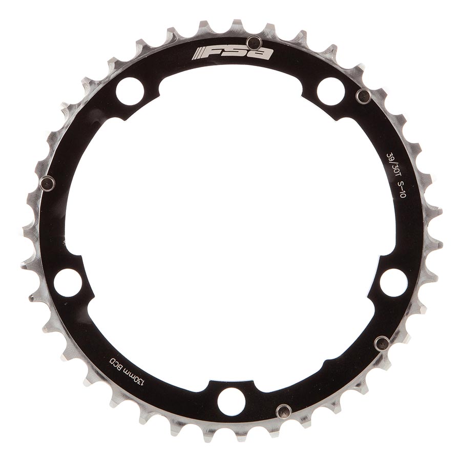 FSA, 39T, 10sp., BCD: 130mm, 5 Bolts, Inner Chainring, For Road triple, Aluminum, Black, 370-0239