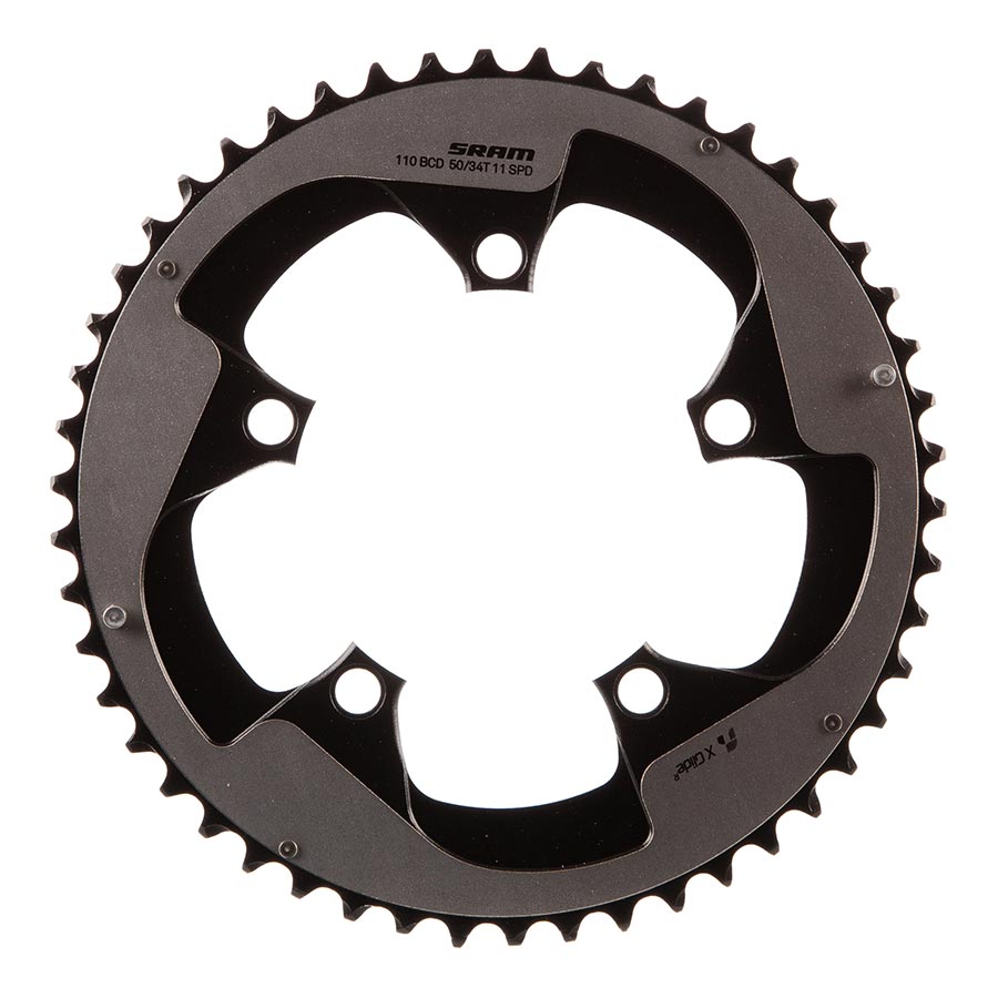 SRAM, 50D, 11sp, BCD: 110mm, 5 Bolts, Red22 X-Glide, Outer Chainring, For 34/50, Aluminum, Grey, 11.6218.010.000