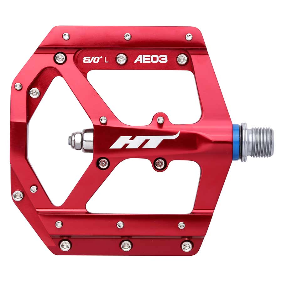 HT Components, AE03, EVO+, Platform Pedals, Body: Aluminum, Spindle: Cr-Mo, 9/16'', Red, Pair