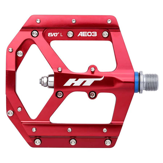 HT Components, AE03, EVO+, Platform Pedals, Body: Aluminum, Spindle: Cr-Mo, 9/16'', Red, Pair