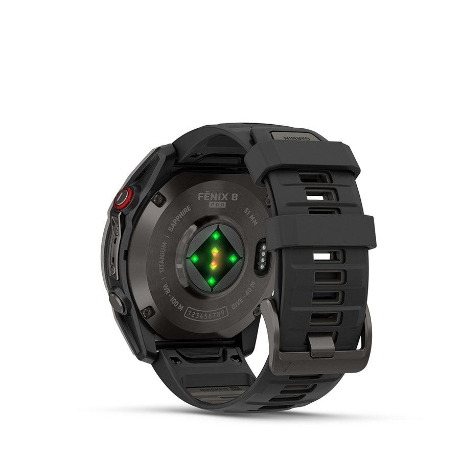 Garmin, fenix 8 Pro 51 mm- AMOLED Sap., Watch, Watch Color: Grey, Wristband: Black/ Pebble Gray - Silicone