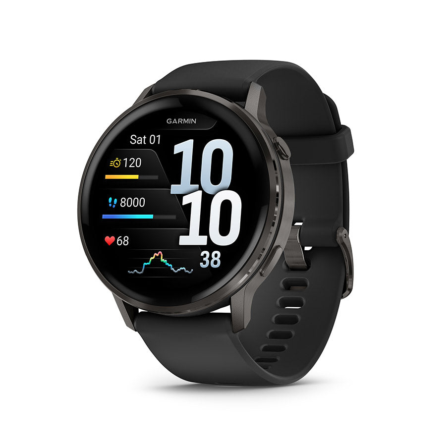 Garmin, Venu 4 45mm, Watch, Watch Color: Slate, Wristband: Black - Silicone