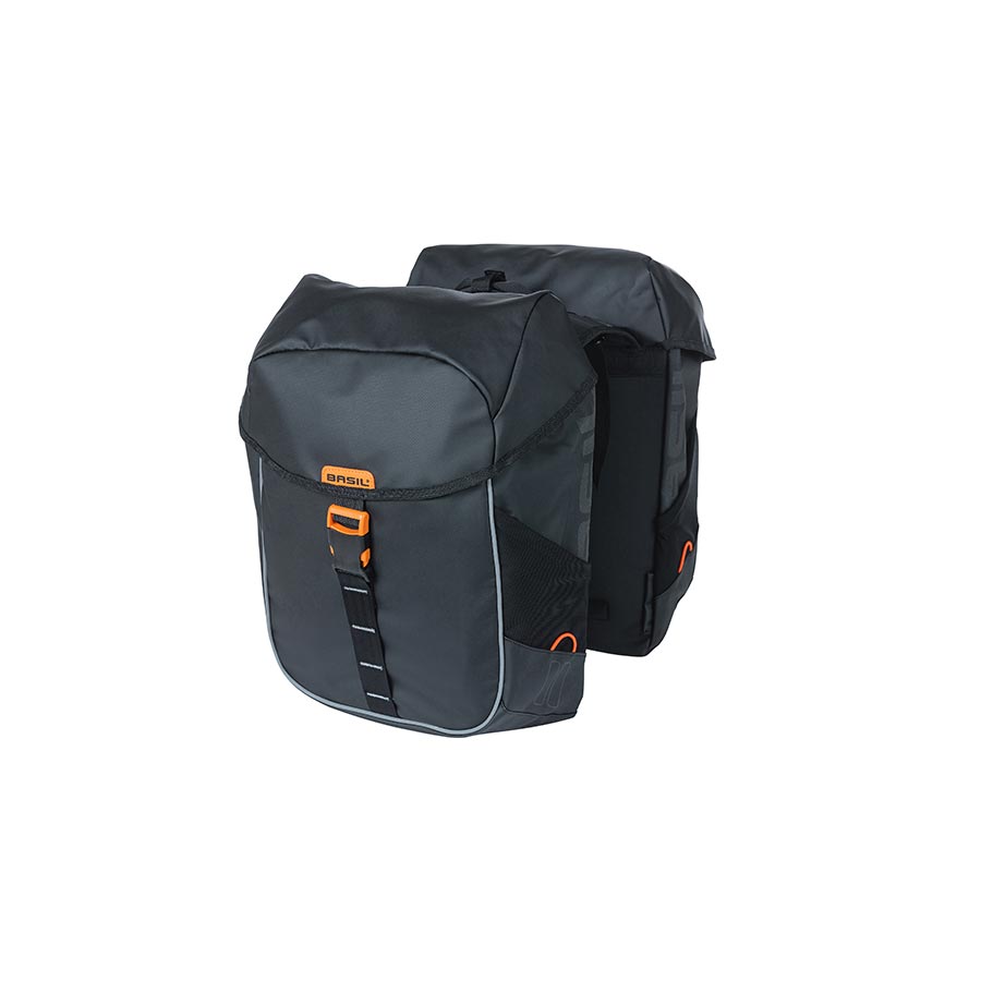 Basil, Miles Double bag, Pannier, 34L, Black/Orange