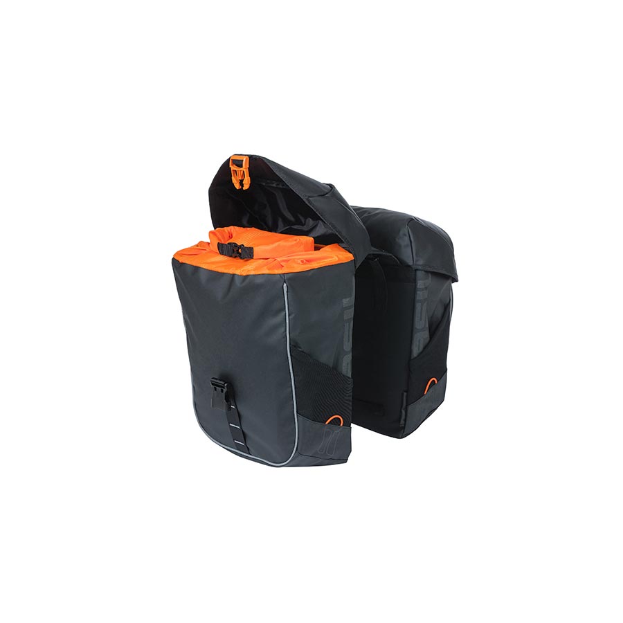 Basil, Miles Double bag, Pannier, 34L, Black/Orange