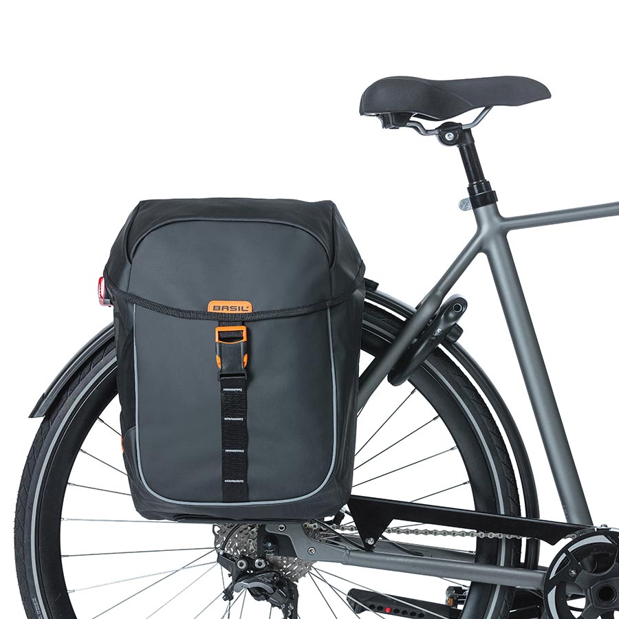 Basil, Miles Double bag, Pannier, 34L, Black/Orange