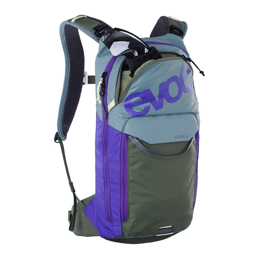 EVOC, Stage 6 + 2L Bladder, Hydration Bag, Volume: 6L, Bladder: Included (2L), Steel/Violet/Dark Olive