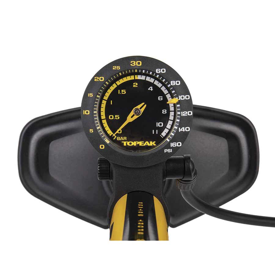 Topeak, JoeBlow Sport 2Stage, Floor Pump, Hammer Type TwinHead DX5, 160psi, Yellow