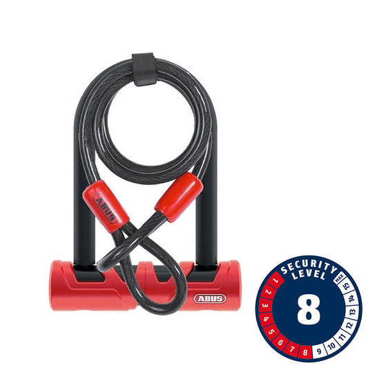 Abus, Ultimate 420 Mini + Cable, U-Lock, Key, 140mmx80mm, 5-33/64'' x 3-5/32'', Thickness in mm: 13mm, Red