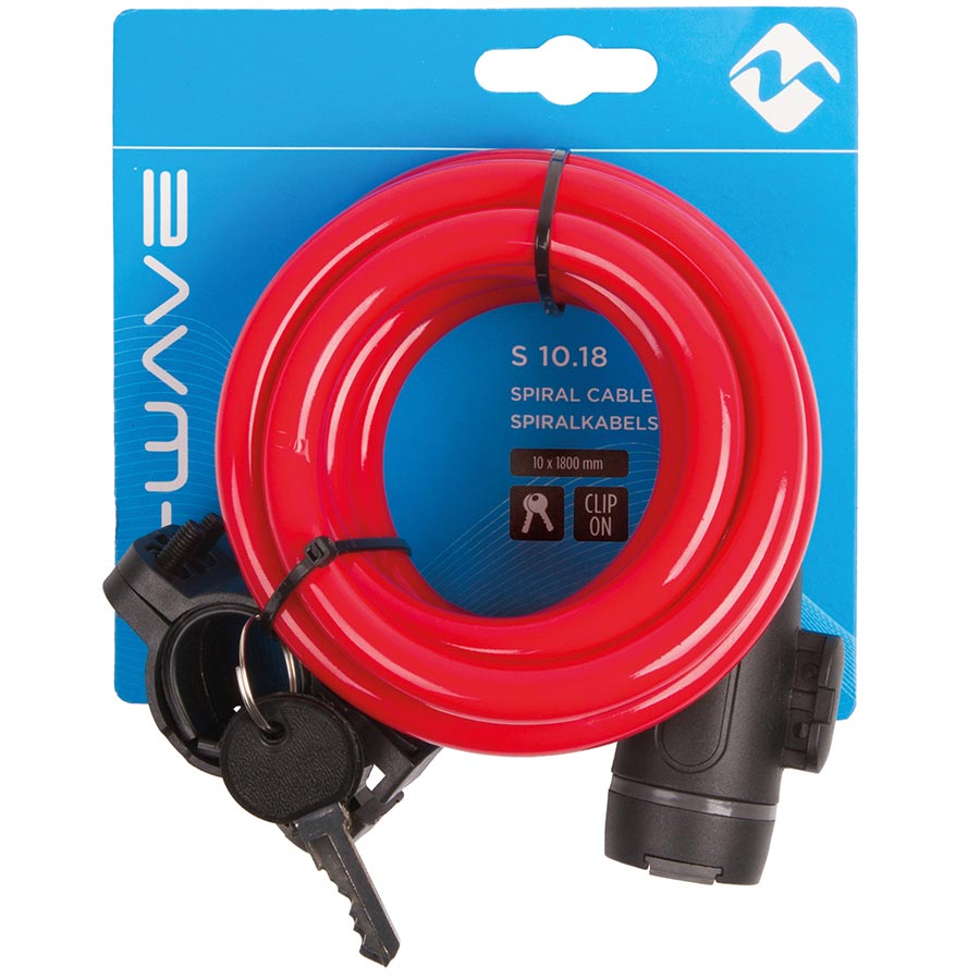 M-Wave, S 10.18, Cable lock, Key, 10mm, 10x1800mm, Red