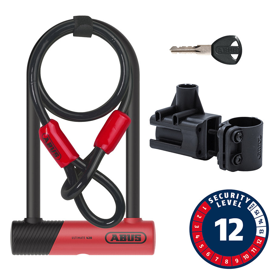 Abus, Ultimate 420K + Cobra, U-Lock, Key, 150x230mm, 5.9''x9'', Thickness in mm: 14mm, Red