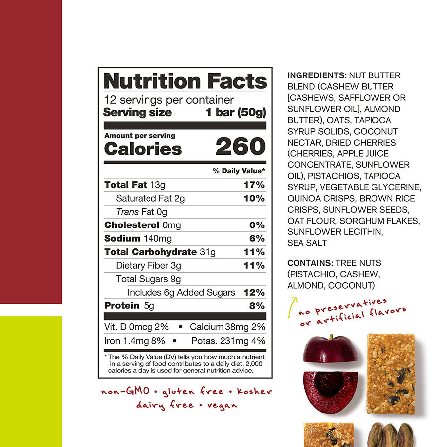 Skratch Labs, Anytime Energy, Bar, Cherry/Pistachio, 12 x 50g